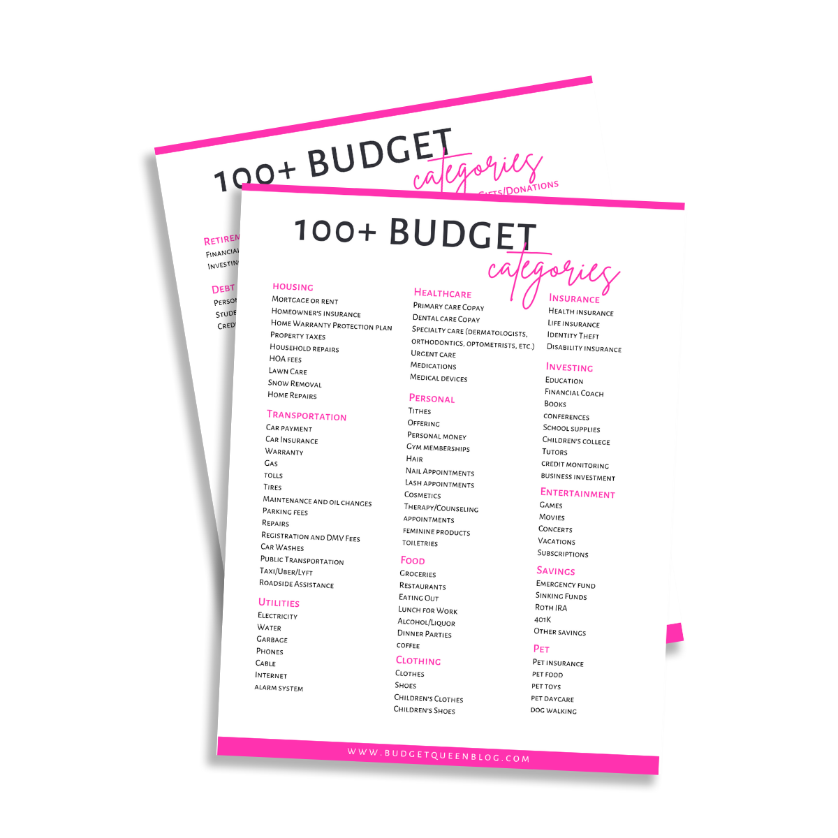 100+ budget categories